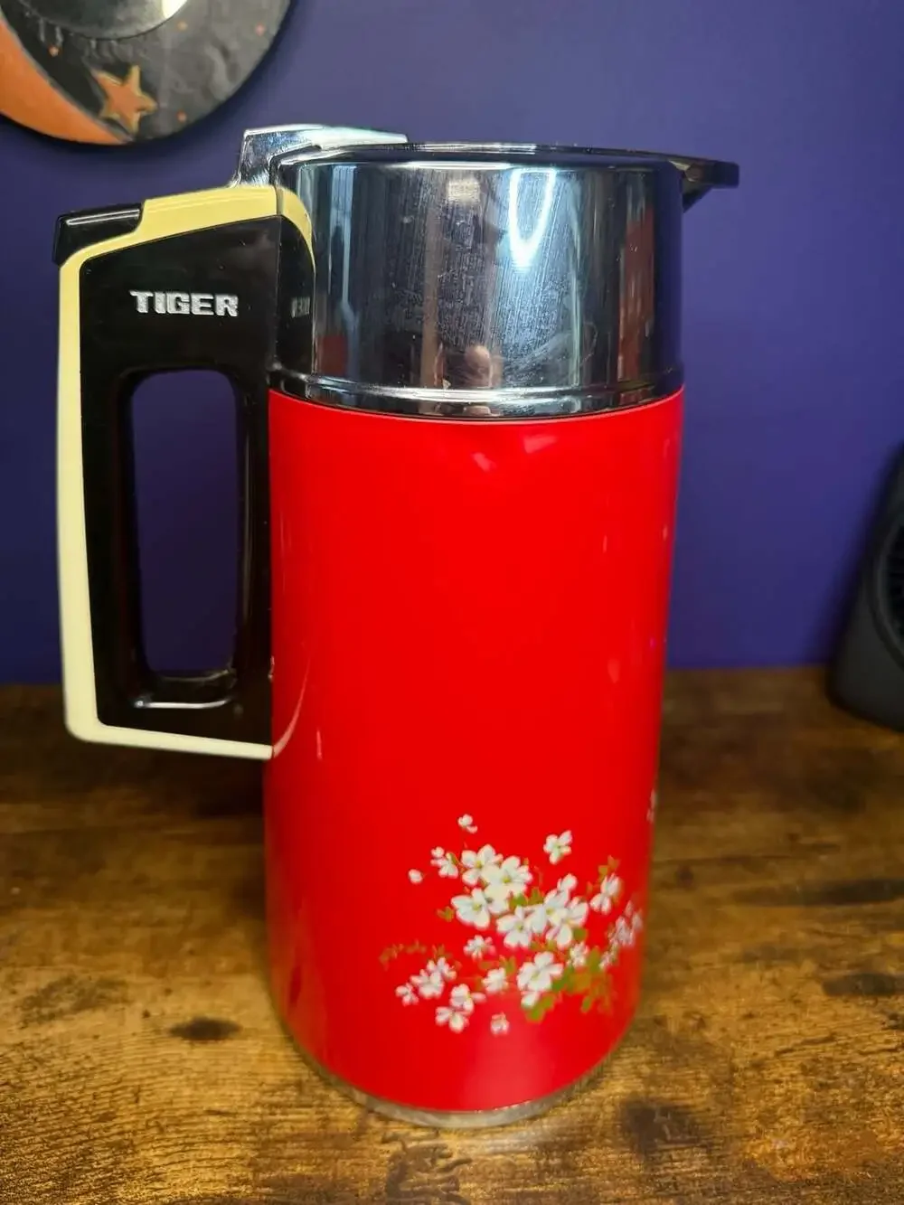 Vintage Tiger Vacuum Carafe / Thermal Pitcher with Floral Pattern